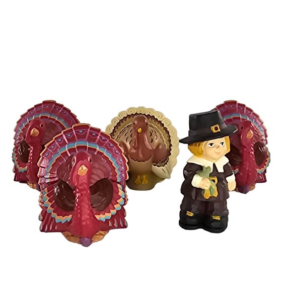 Vintage Hallmark Plastic Turkey Pilgrim Figurines Thanksgiving Decor Miniatures - Picture 2 of 9